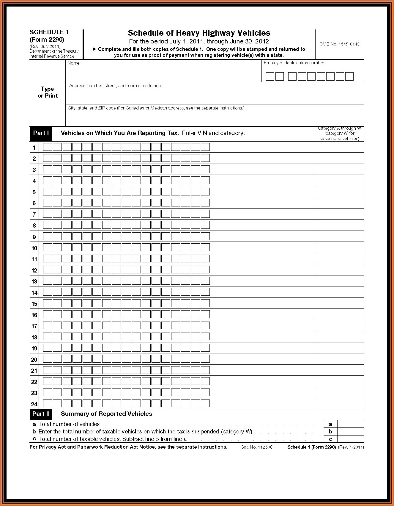 Irs Form 2290 Schedule Of Heavy Highway Vehicles