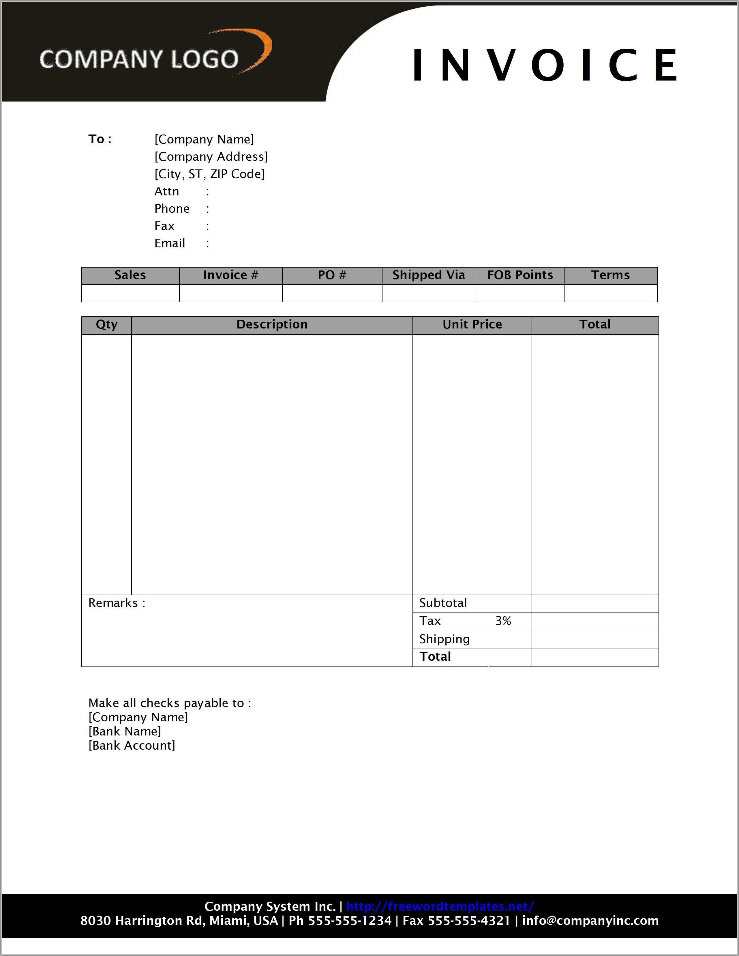 Landscape Invoice Template Excel