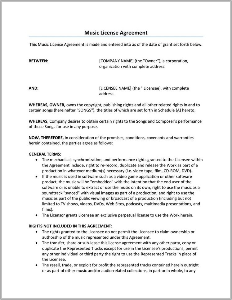 Licensing Agreement Template Free