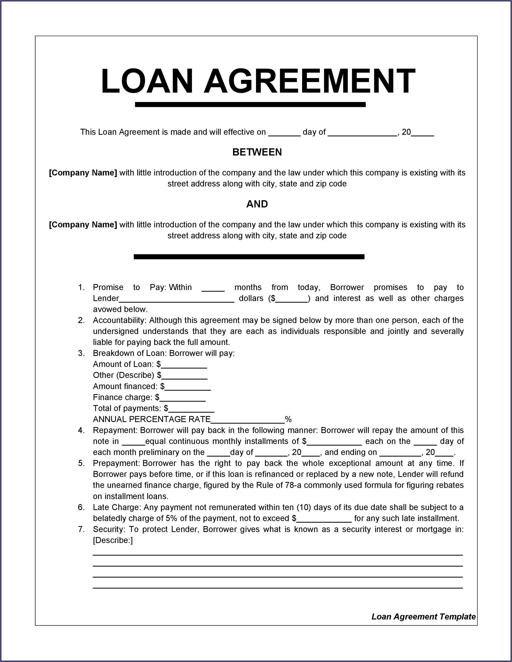 Loan Agreement Template Sample