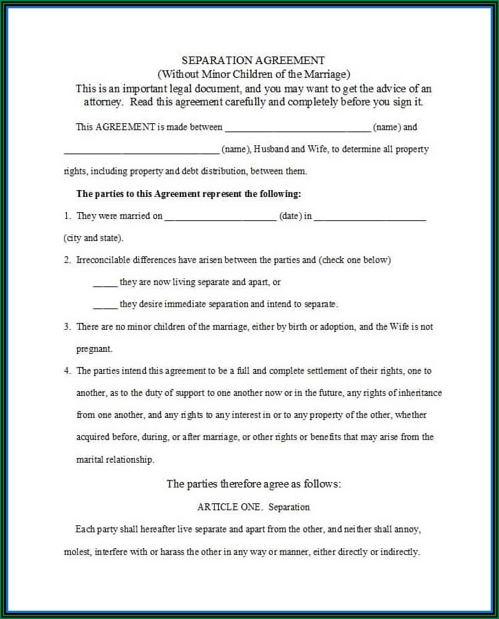 Marriage Separation Agreement Form California