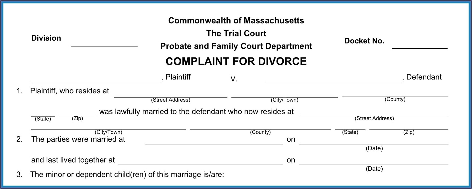 Massachusetts Divorce Court Forms