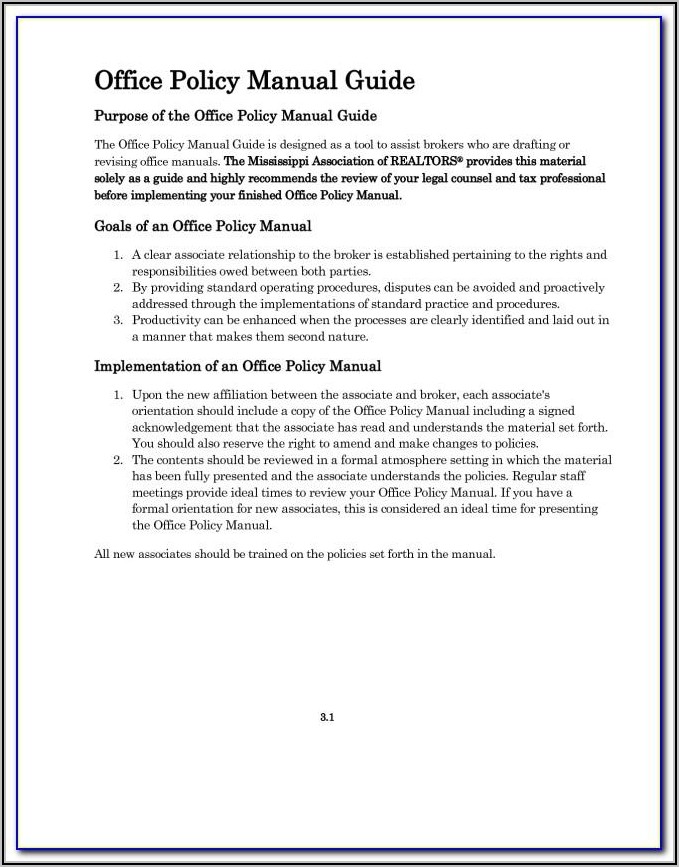 Medical Office Policies And Procedures Manual Template