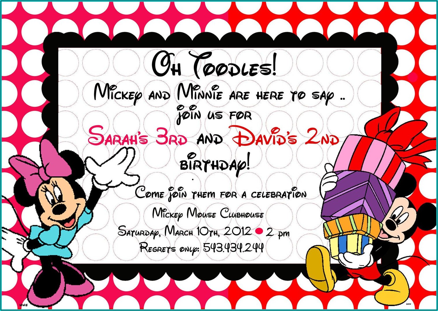 Mickey And Minnie Mouse Birthday Invitations For Twins