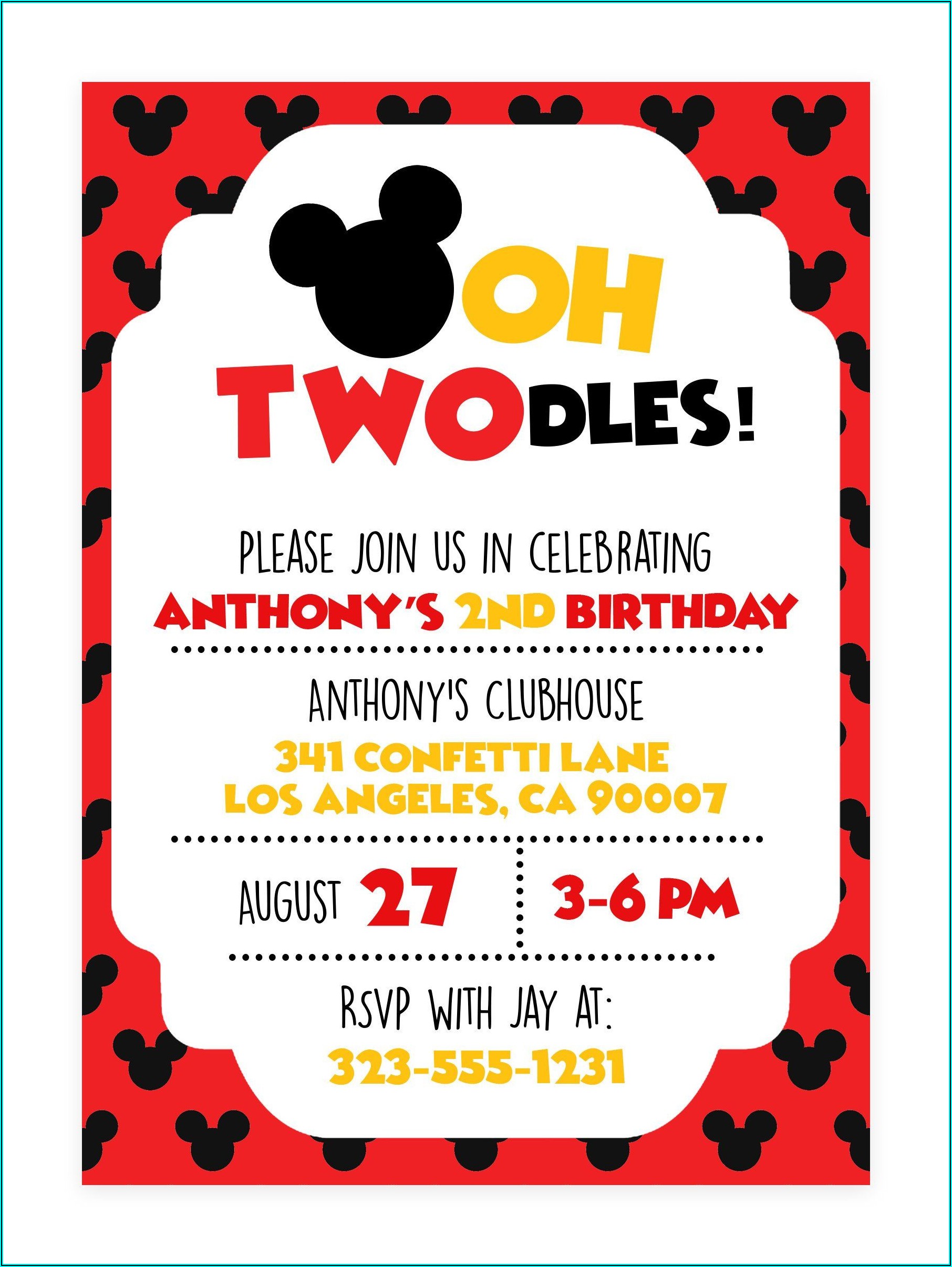 Mickey Mouse Second Birthday Invitations
