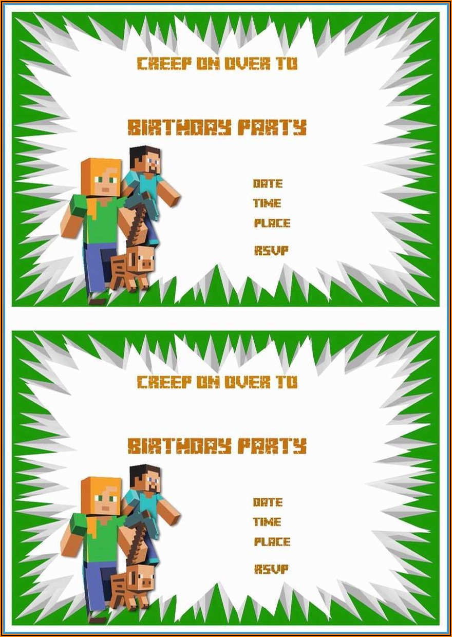 Minecraft Birthday Invitation Template Free