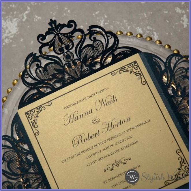 Navy And Gold Laser Cut Wedding Invitations