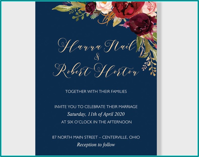 Navy Blue And Burgundy Wedding Invitations