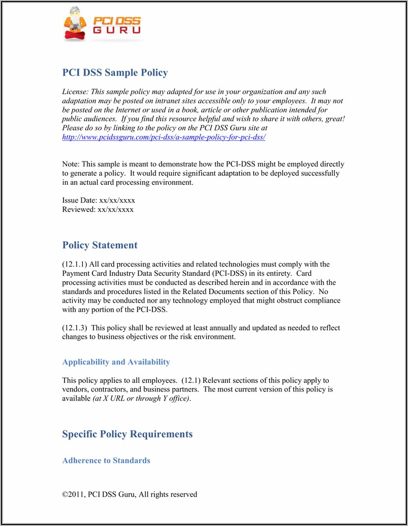 Pci Dss 3.2 Policy Template