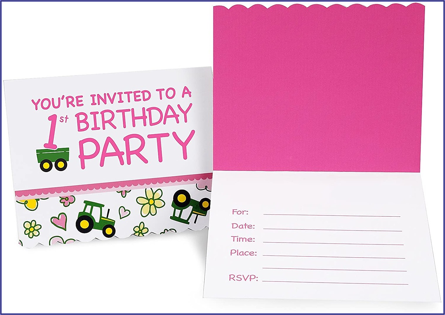 Pink John Deere 1st Birthday Invitations