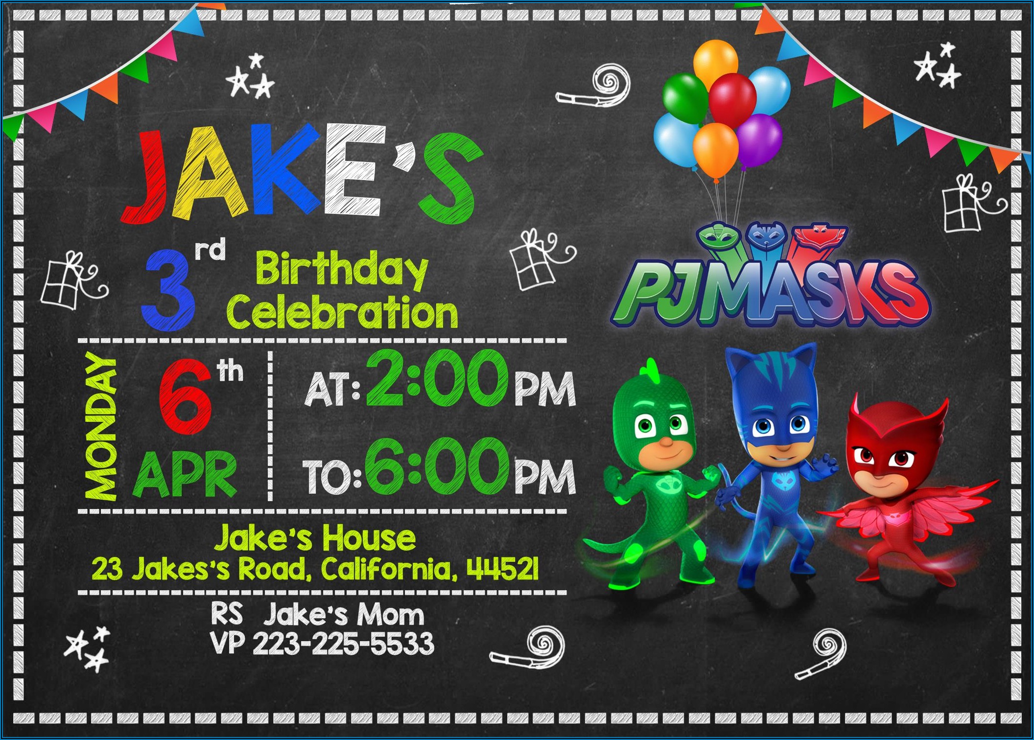 Pj Masks Birthday Invitations Online Free