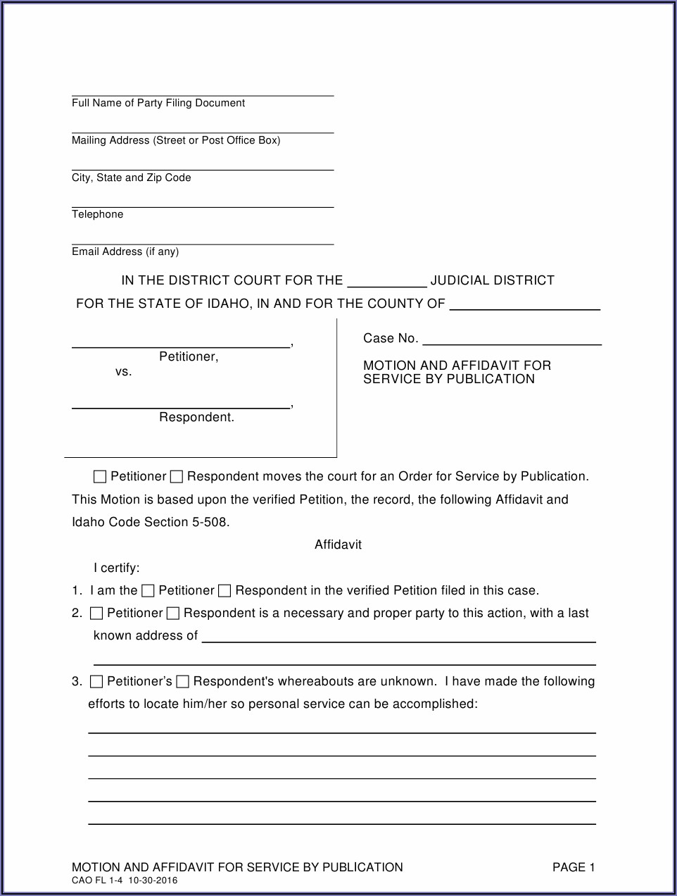 Printable Affidavit Form