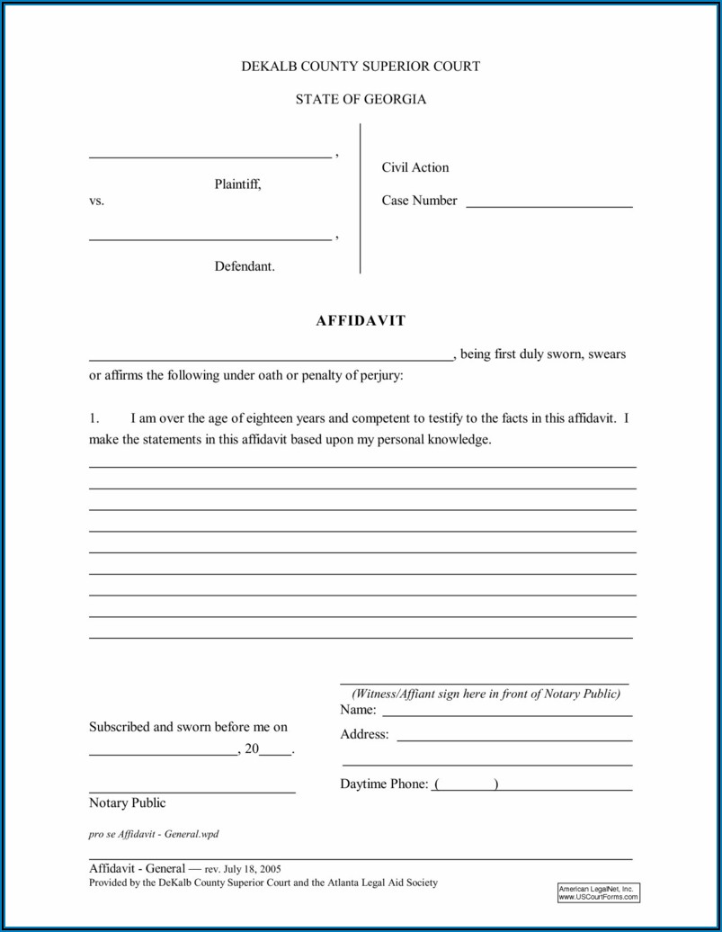 Printable Blank Affidavit Form Pdf