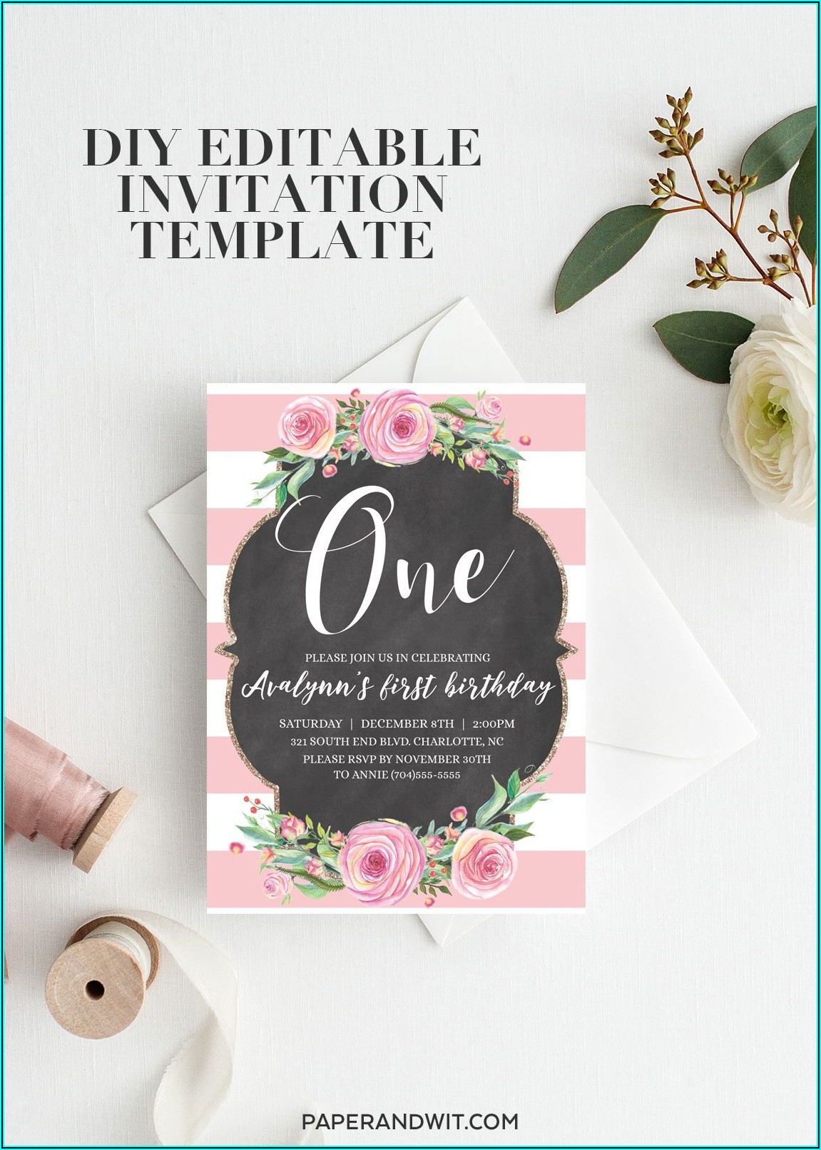 Printable Floral First Birthday Invitations