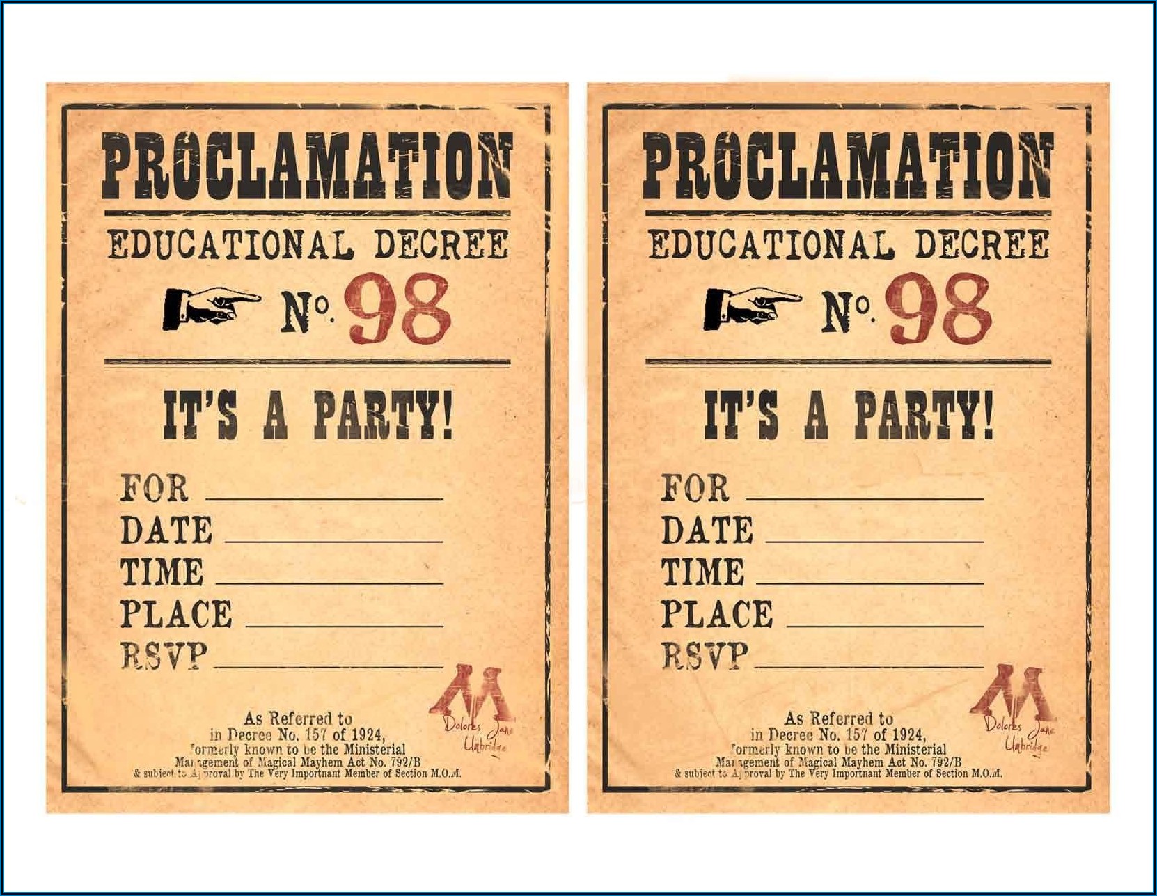 Printable Harry Potter Party Invitations