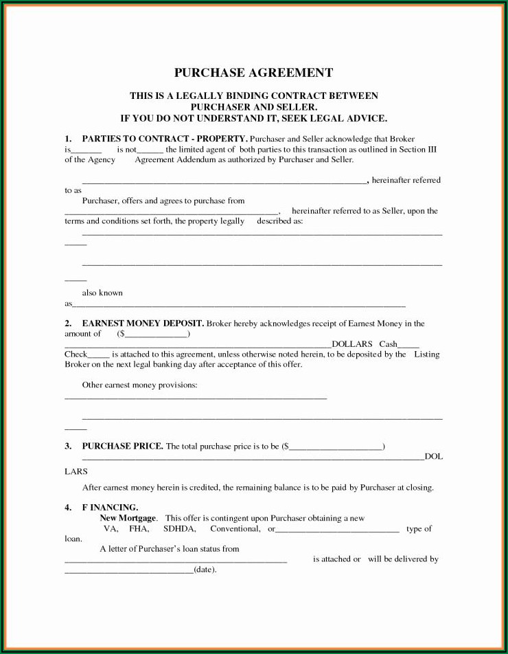 Printable Simple Land Purchase Agreement Form Pdf