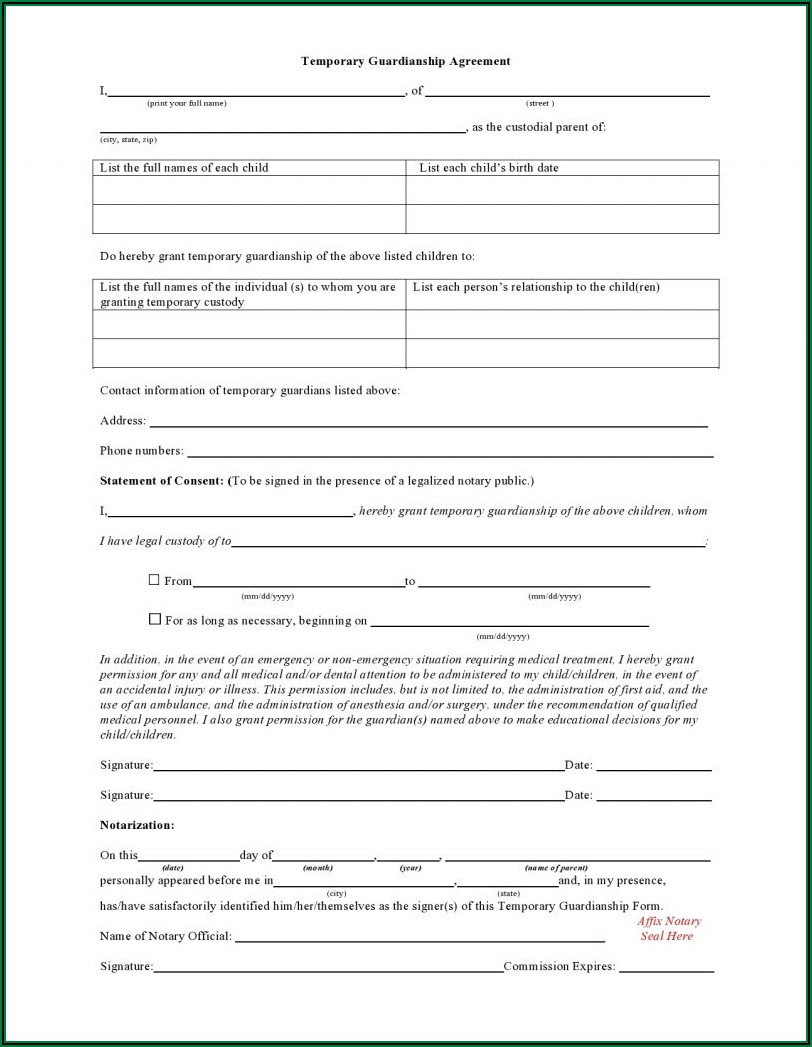 Printable Temporary Custody Forms