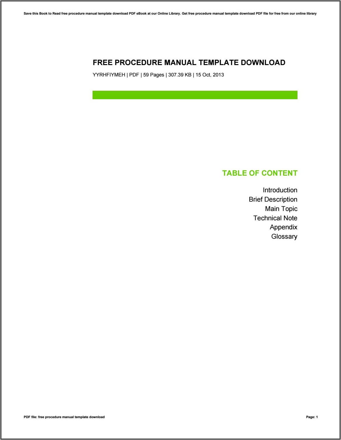 Procedure Manual Template Free Download