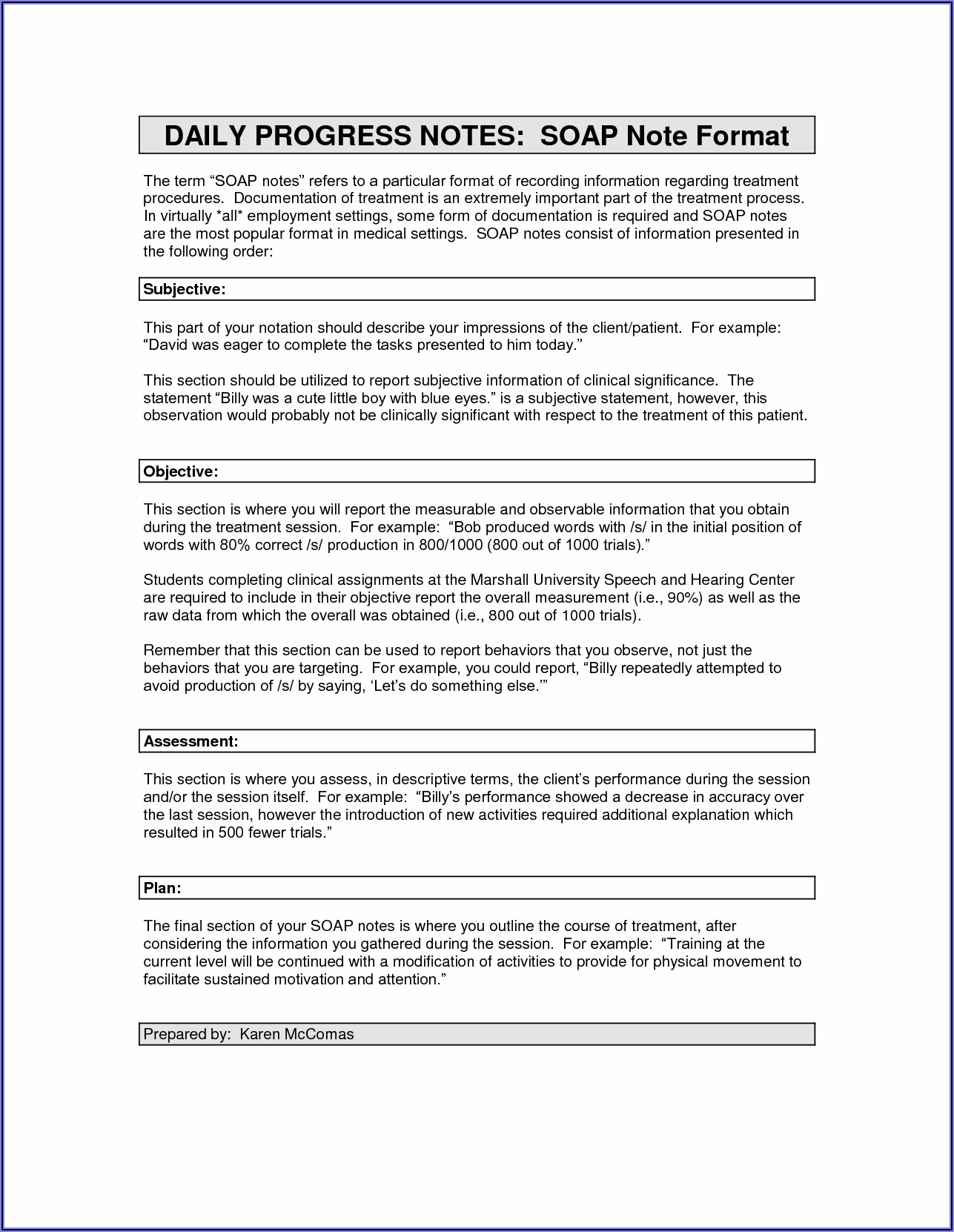 Progress Notes Template Speech Therapy