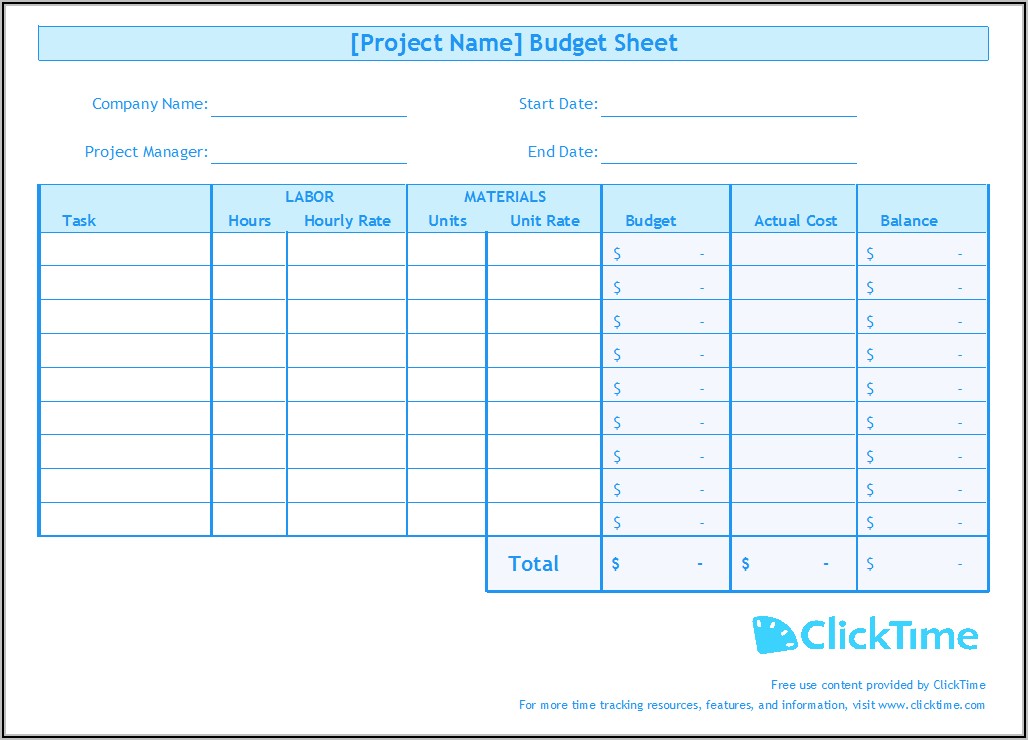 Project Time Tracking Excel Sheet