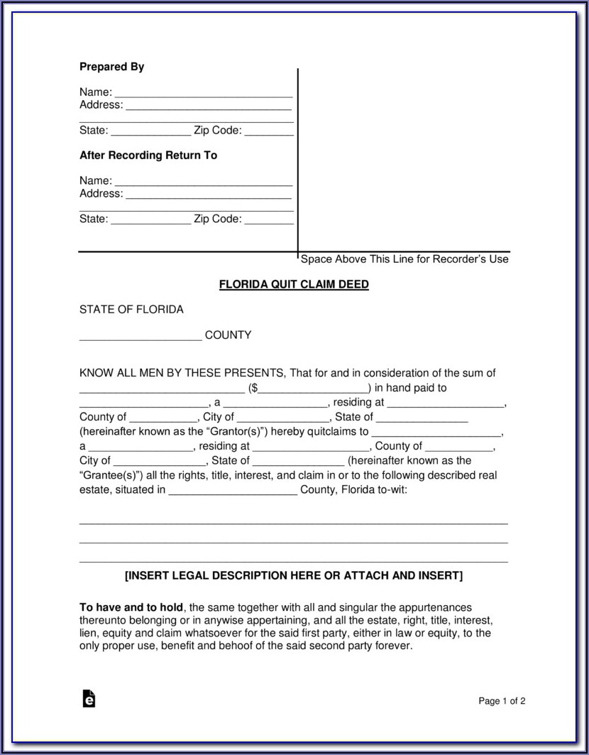 Quit Claim Deed Florida Form How To Fill Out