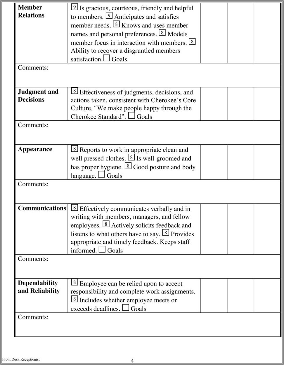 Receptionist Job Evaluation Form