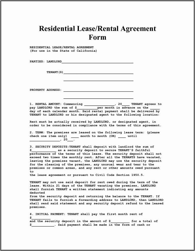 Rental Lease Agreement Word Document