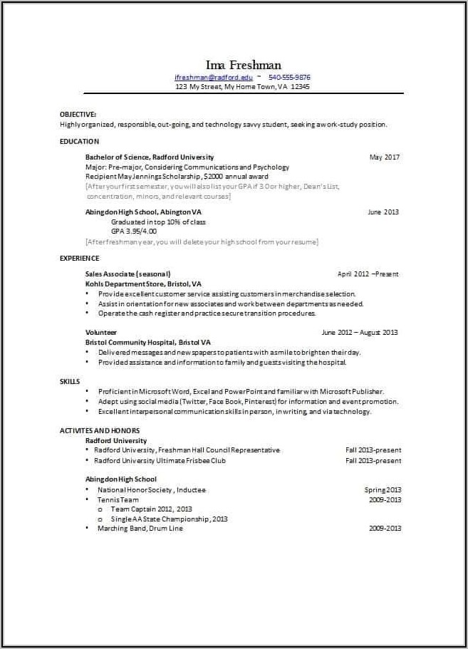 Resume For College Student Template