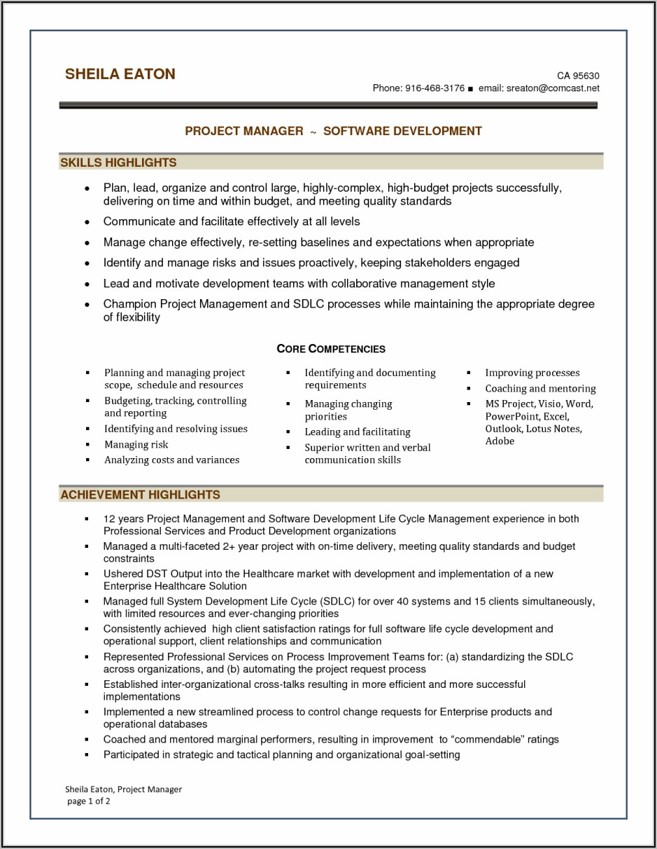 Resume Sample For Project Manager