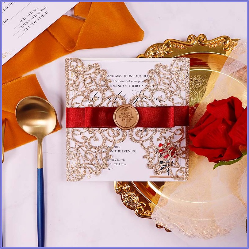 Rose Gold Glitter Laser Cut Wedding Invitations