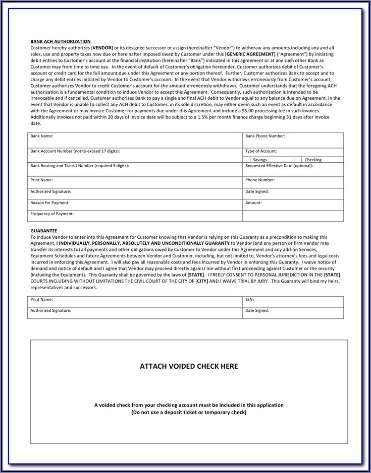 Sample Ach Authorization Form