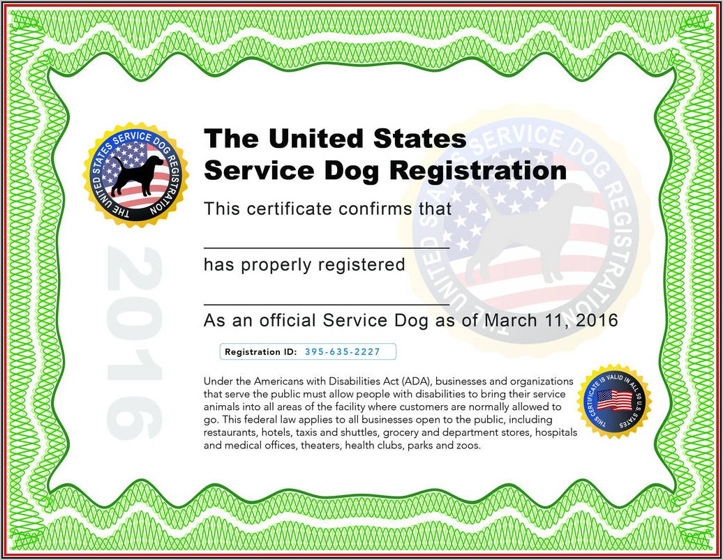 Service Animal Certificate Template