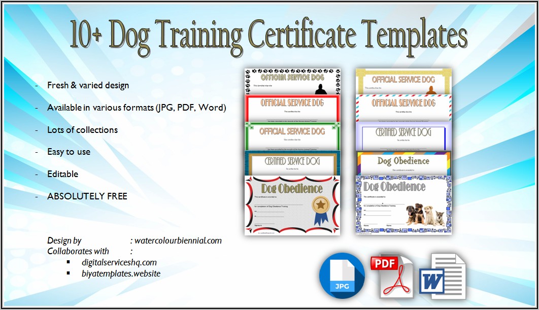 Service Dog Training Certificate Template
