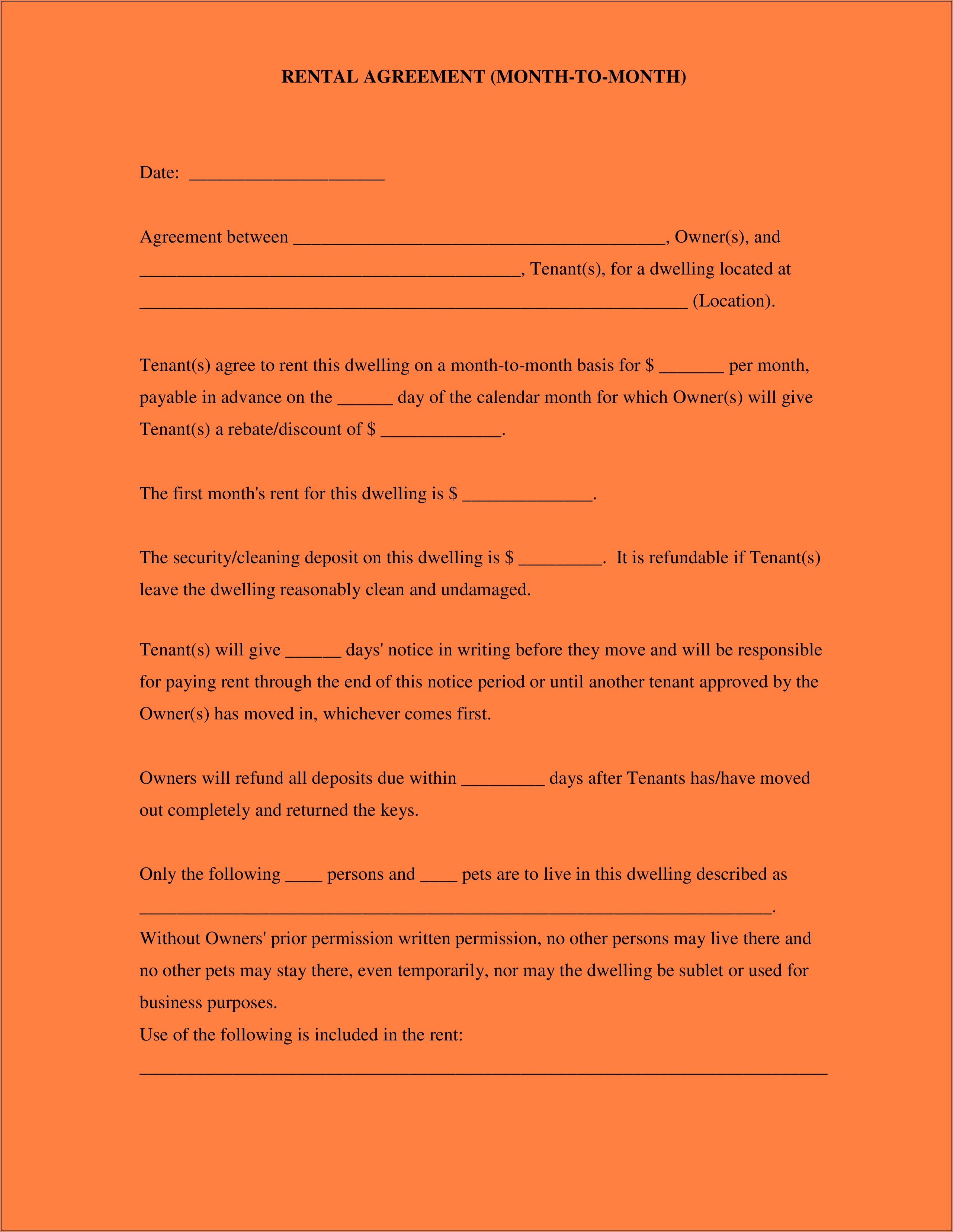 Simple Residential Lease Agreement Template Word