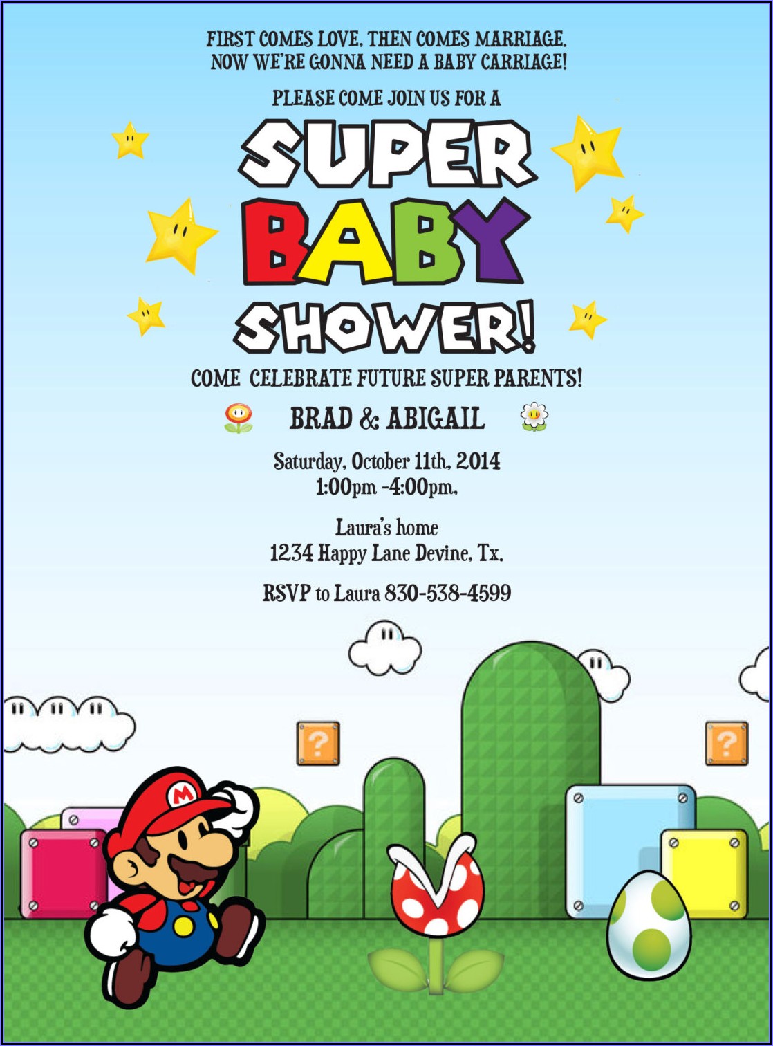 Super Mario Bros Baby Shower Invitations