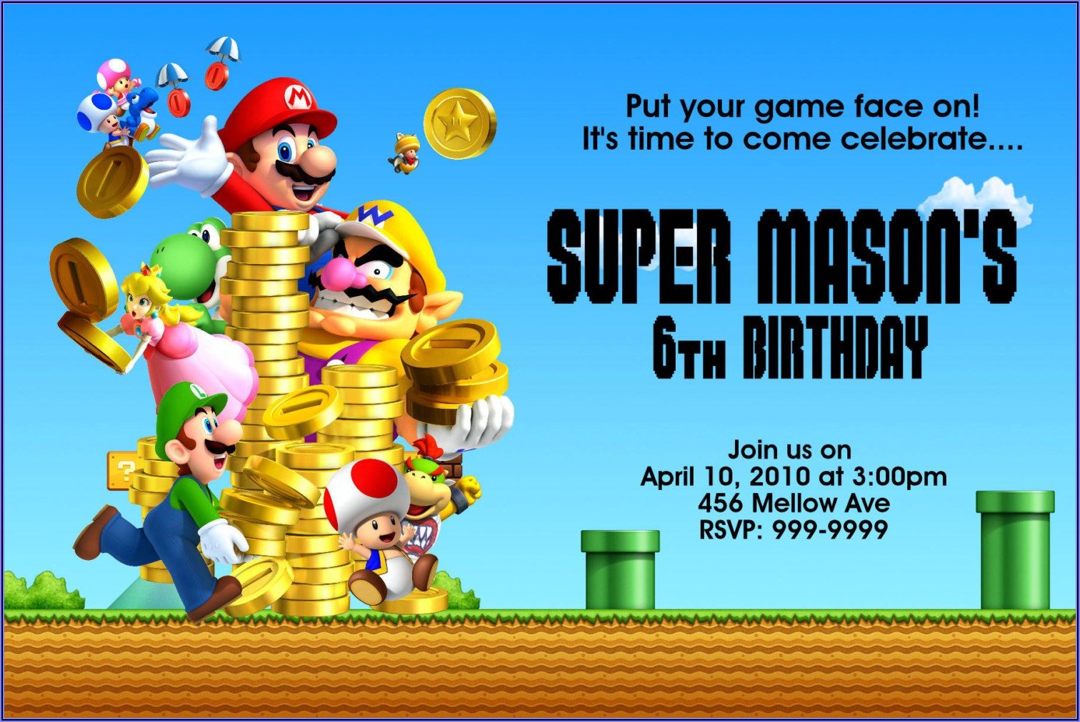 Super Mario Bros Invitations Birthday Party