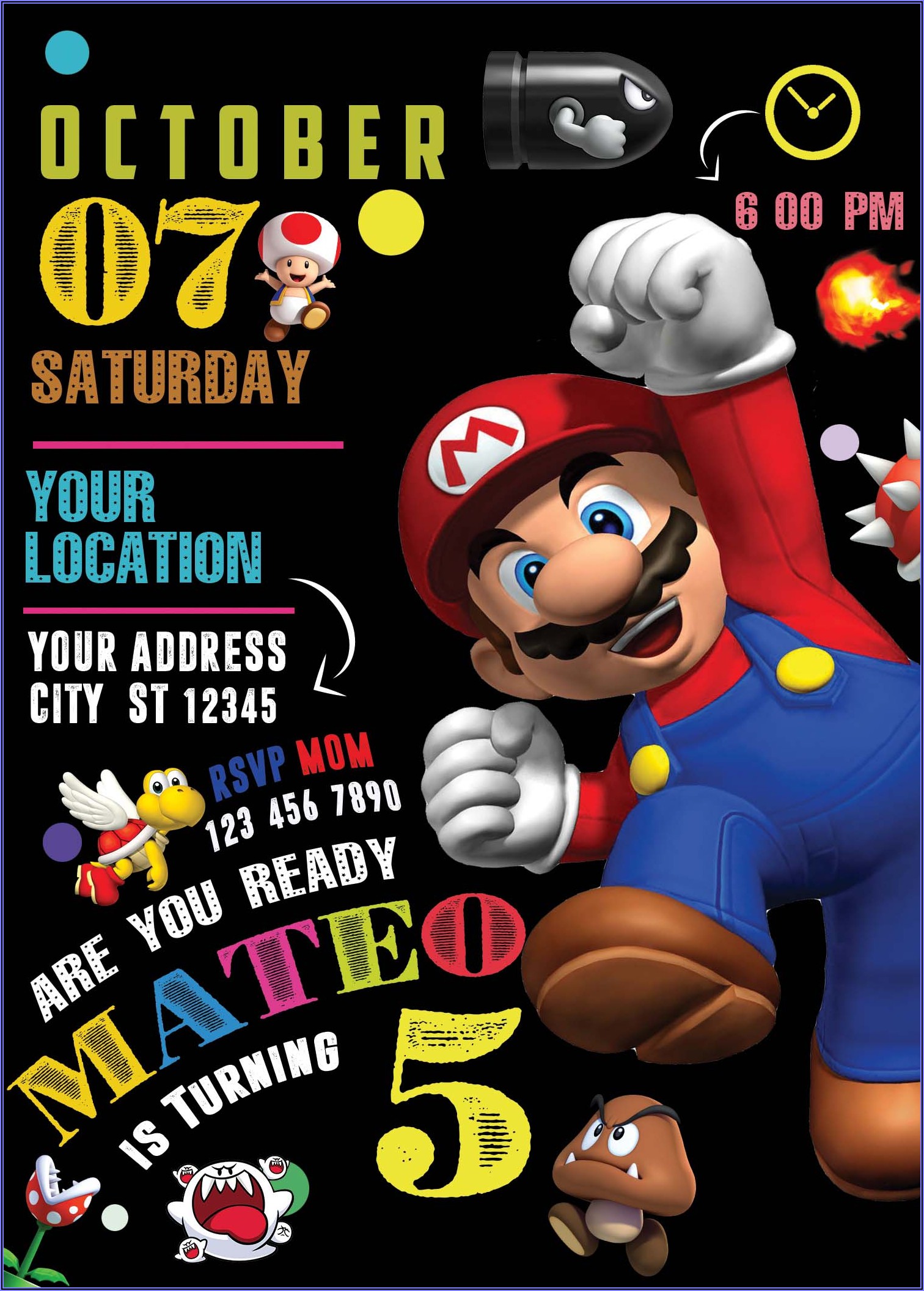 Super Mario Bros Invitations