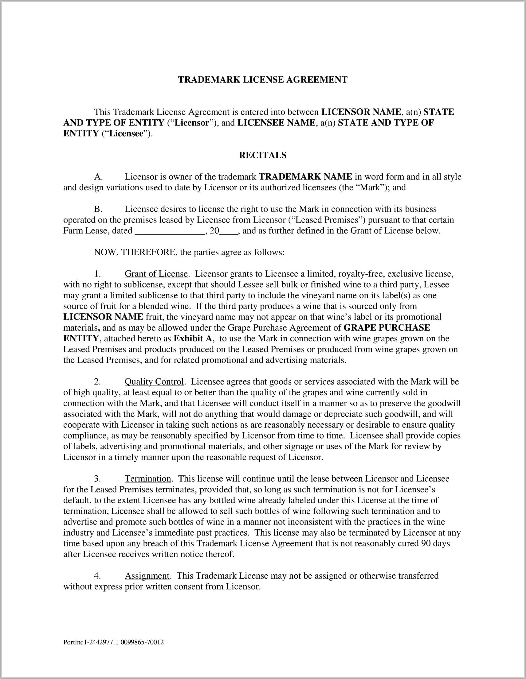 Trademark License Agreement Template India