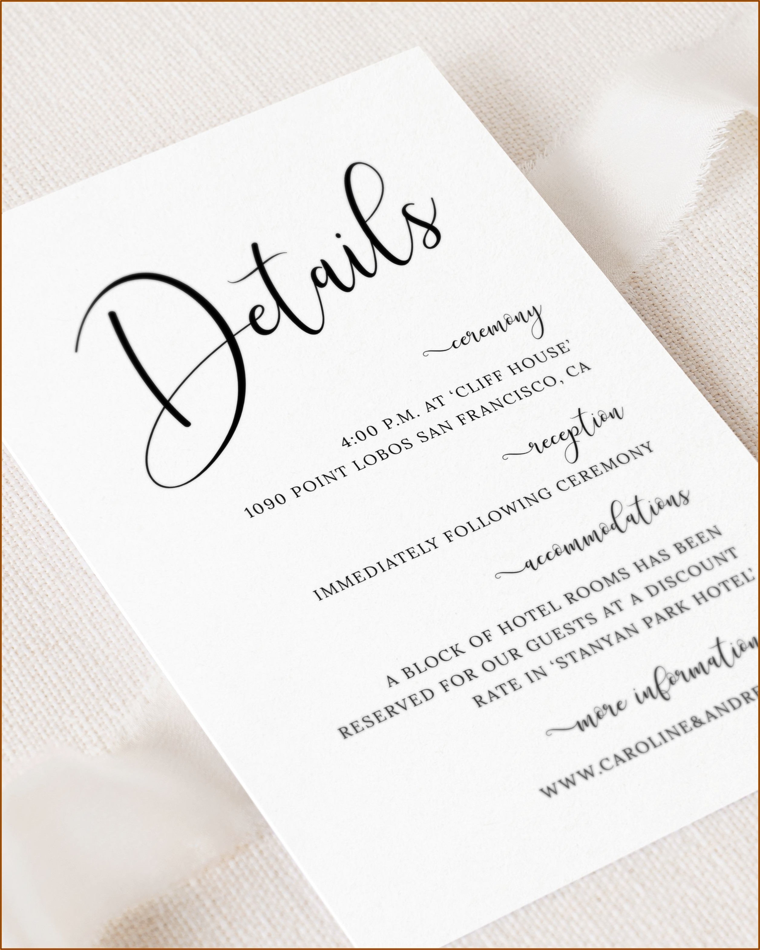 Wedding Details Card Template Free