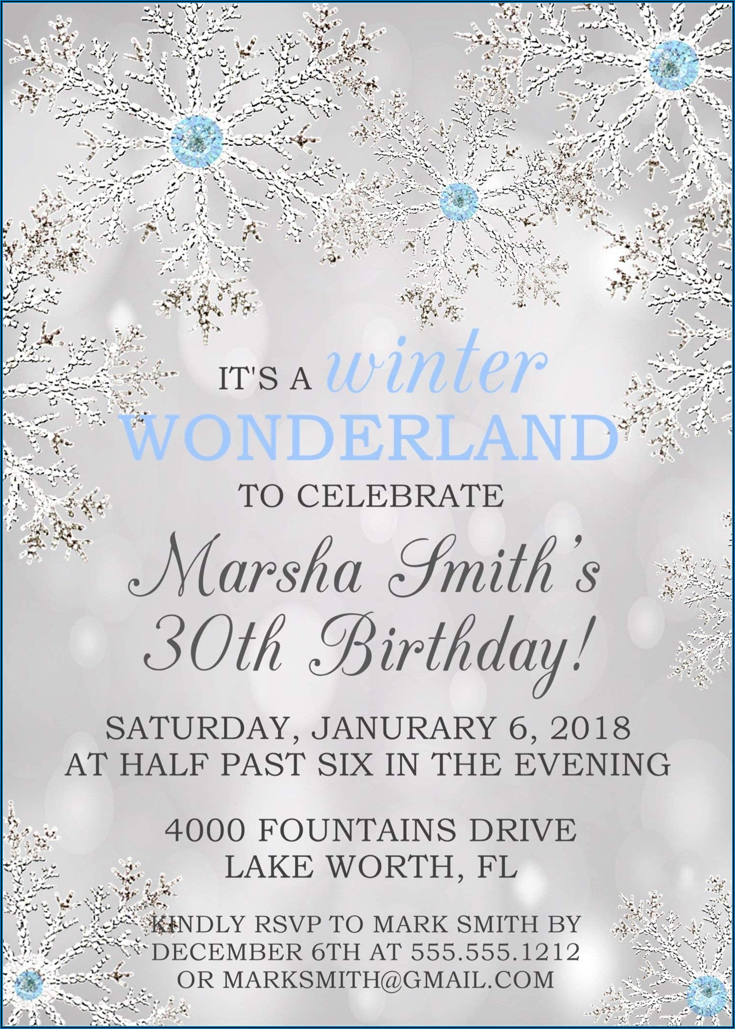 Winter Wonderland Sweet 16 Invitation Wording