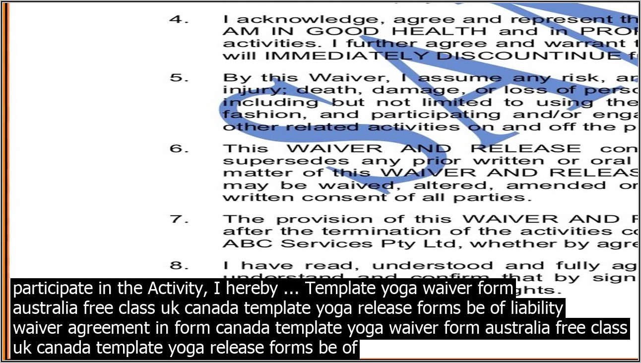 Yoga Class Liability Waiver Form