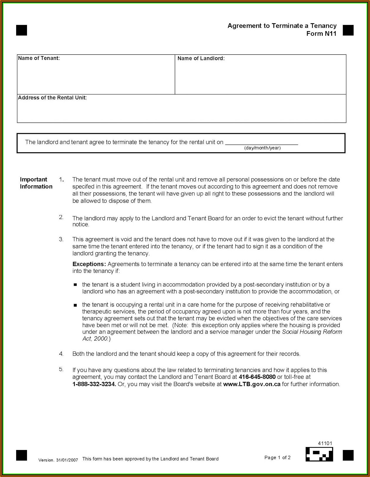 30 Day Notice To Terminate Tenancy Form