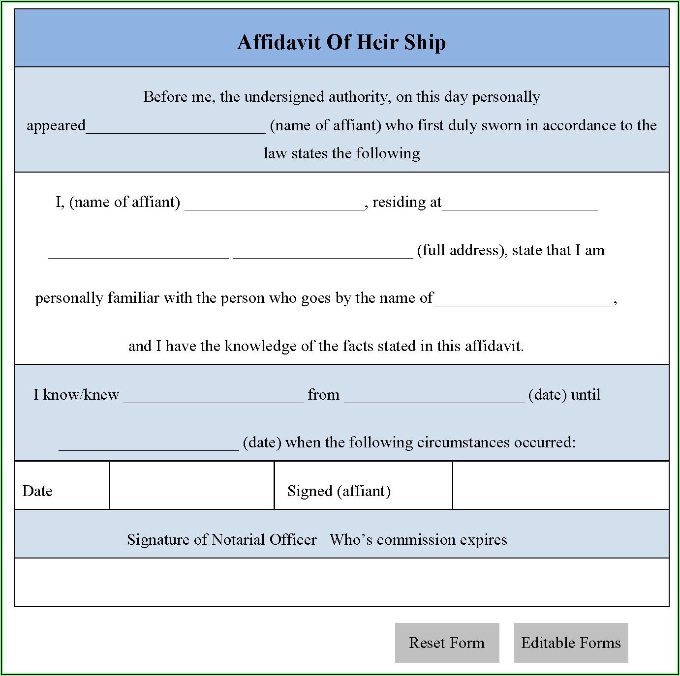 Affidavit Of Heirship Forms