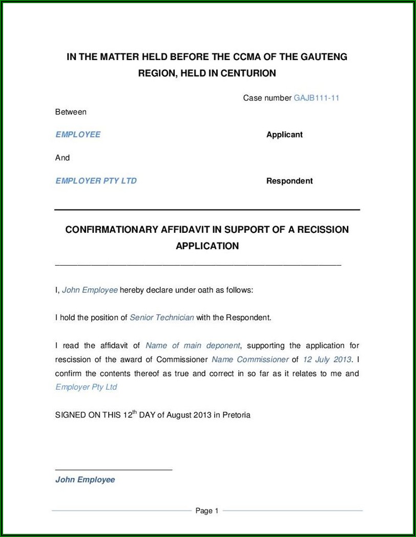 Affidavit Template South Africa Pdf