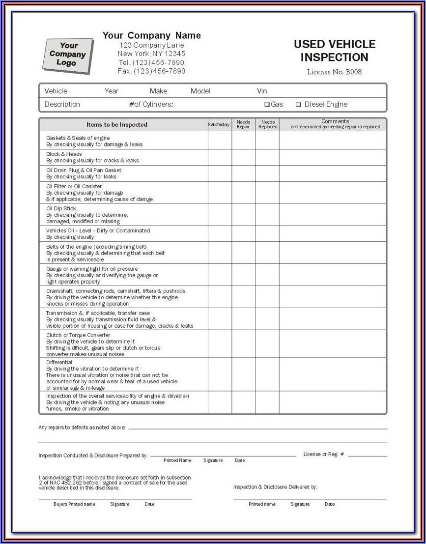 Annual Vehicle Inspection Report Form Pdf