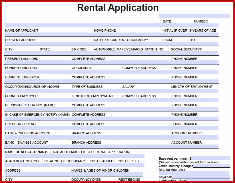 Apartment Rental Application Template Free