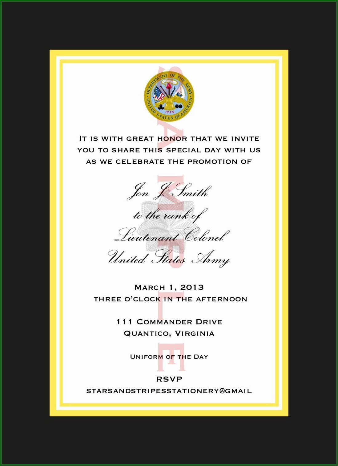 Army Retirement Ceremony Invitation Template