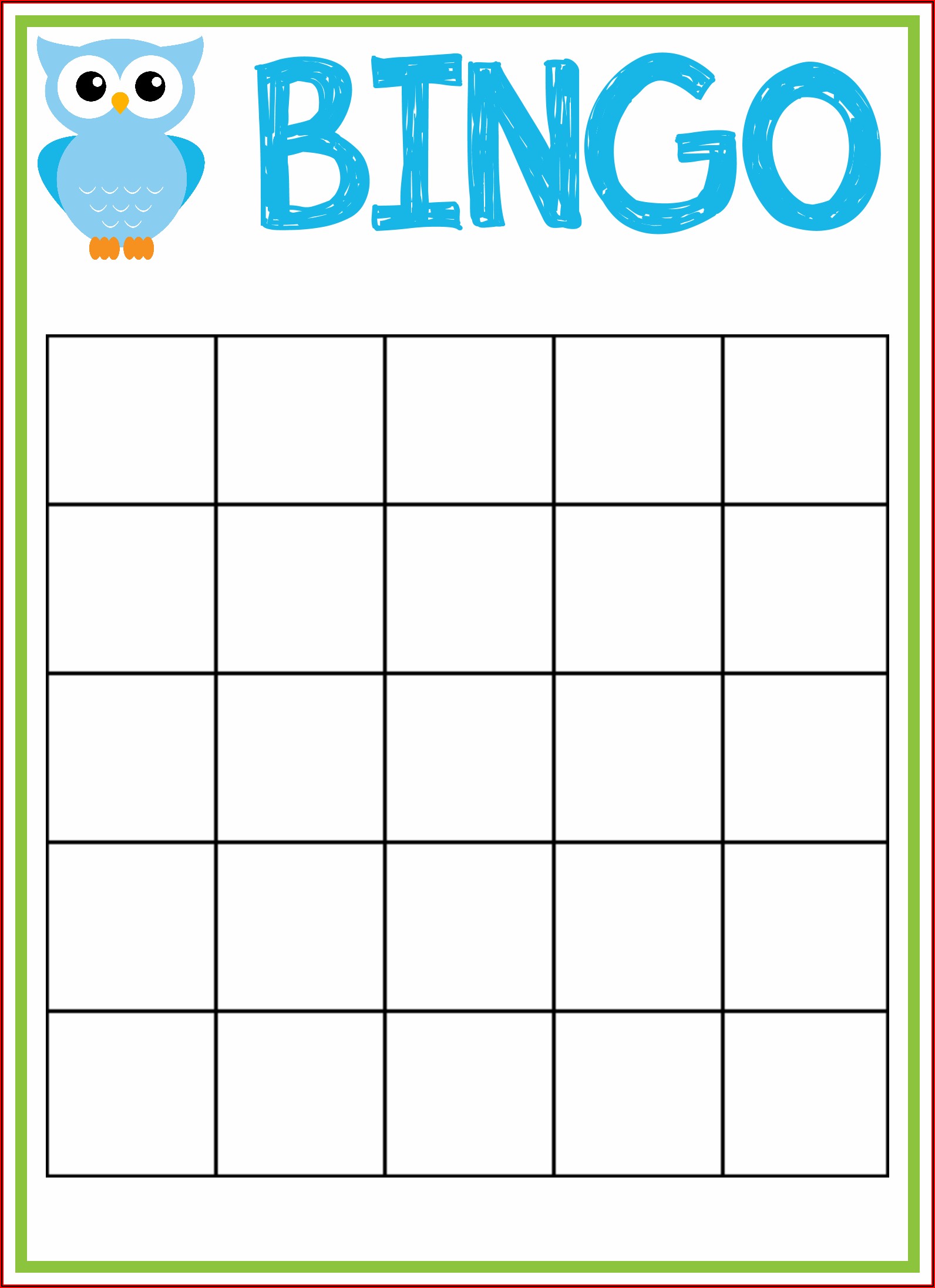 Baby Shower Bingo Card Template