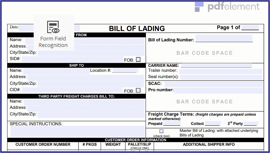 Bill Of Lading Form Template