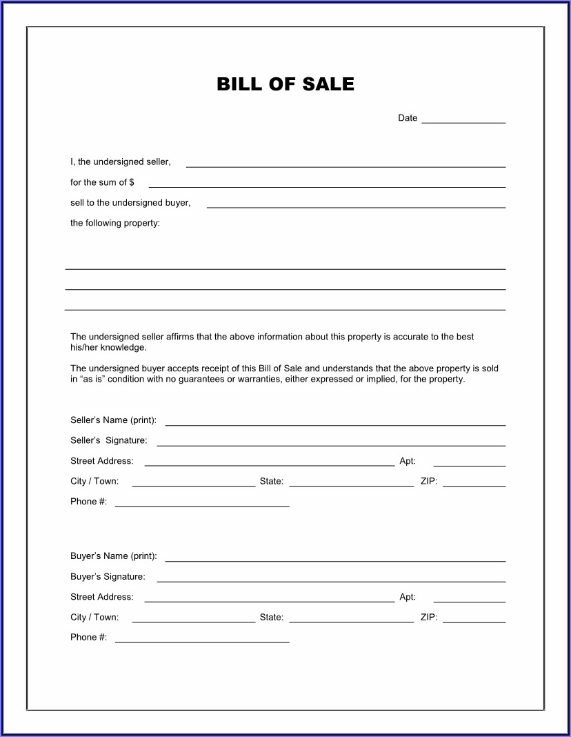 Bill Of Sale Template For Car Free